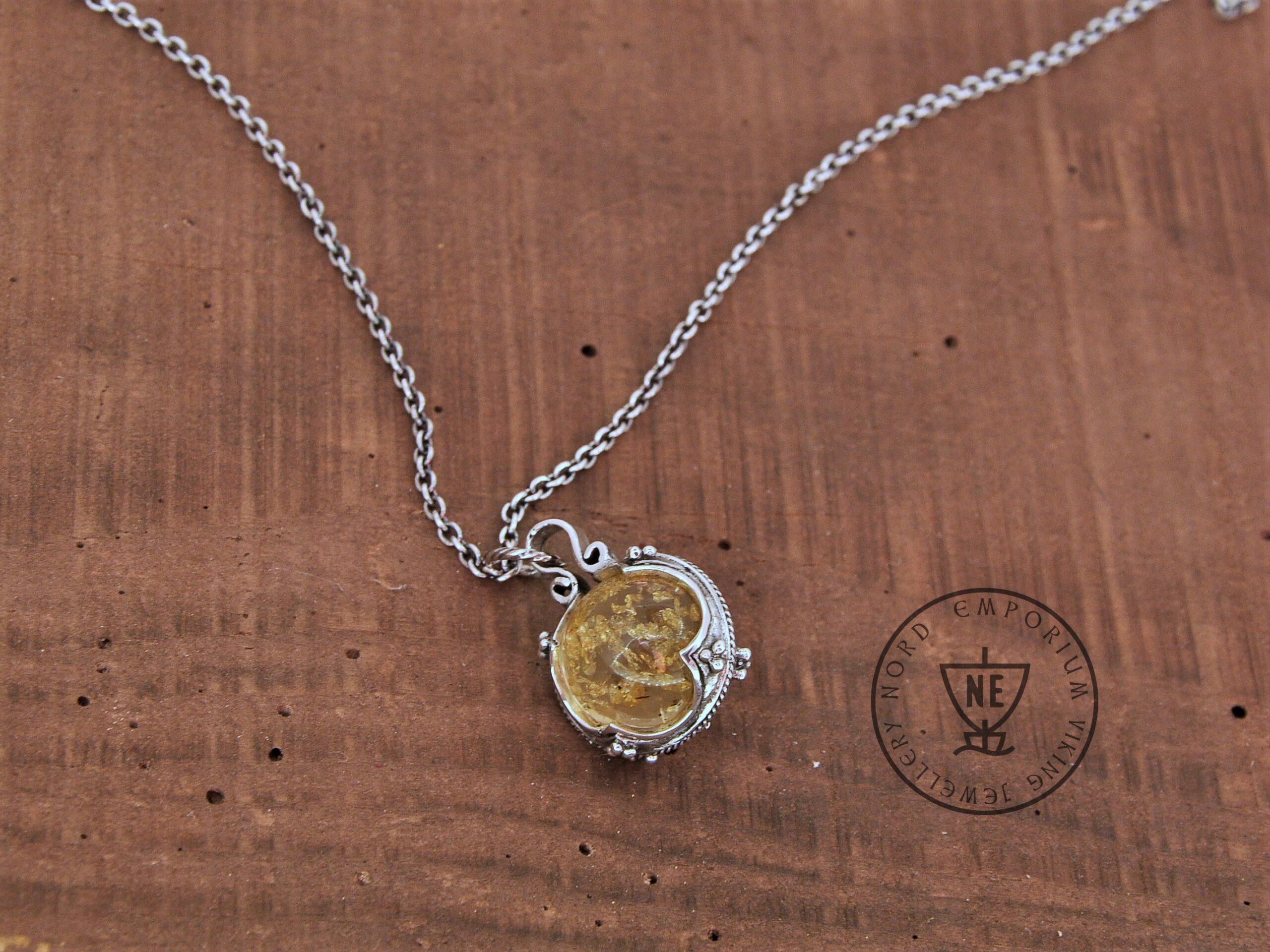 Gotland Necklace Cognac Amber Sterling Silver 16mm