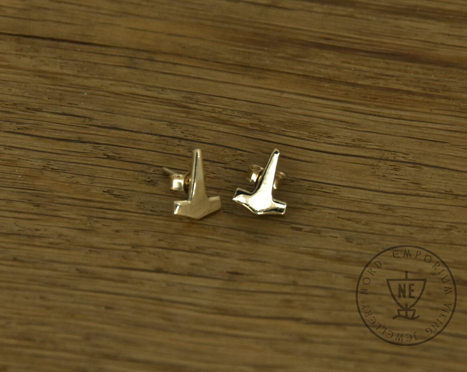 Thor's Hammer Stud Earrings 14k Gold
